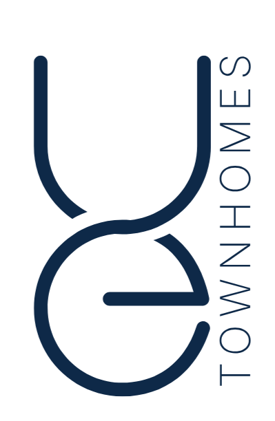 Logo with an hourglass icon and the words "TOWNHOME" written vertically next to it.