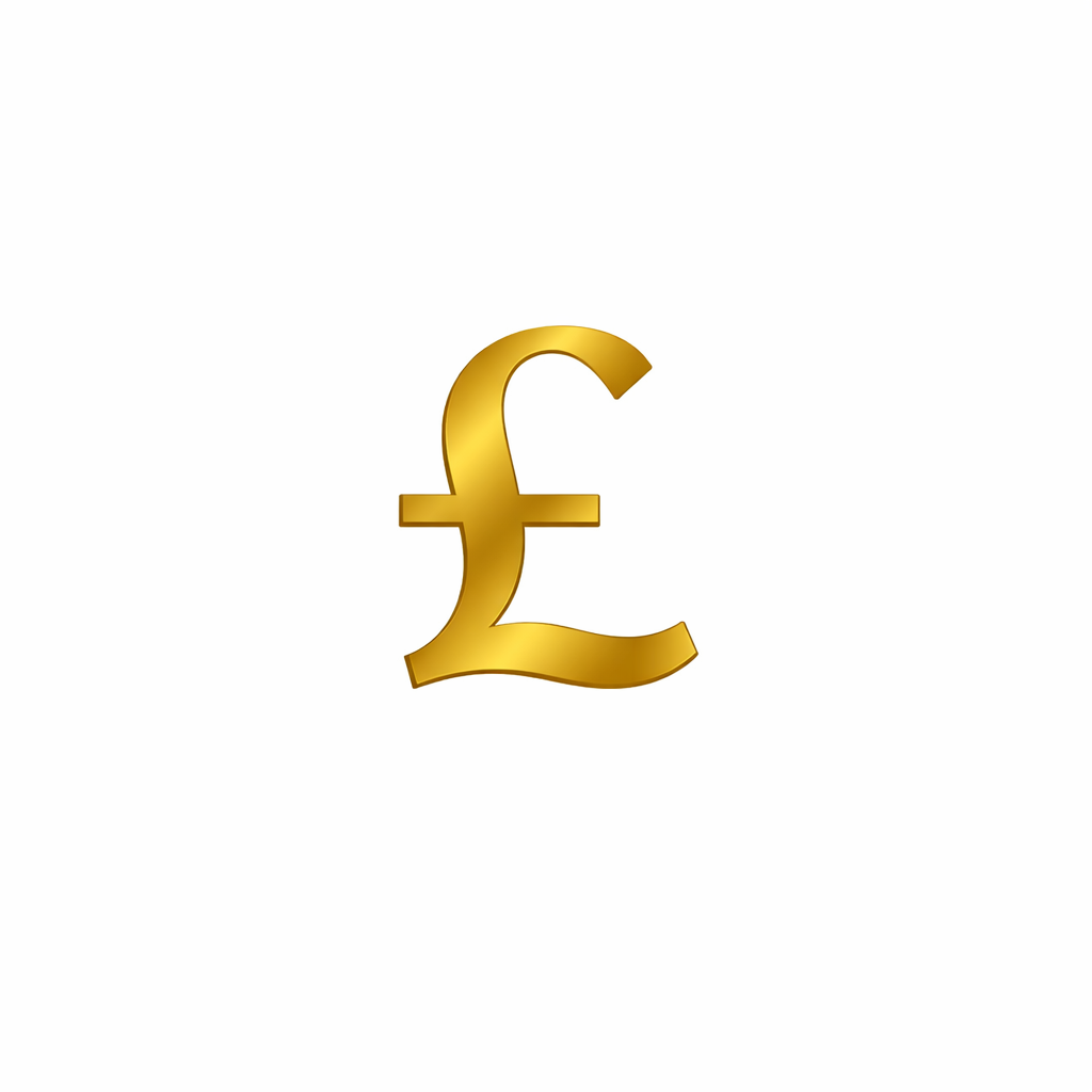 Gold British pound currency symbol on a white background.