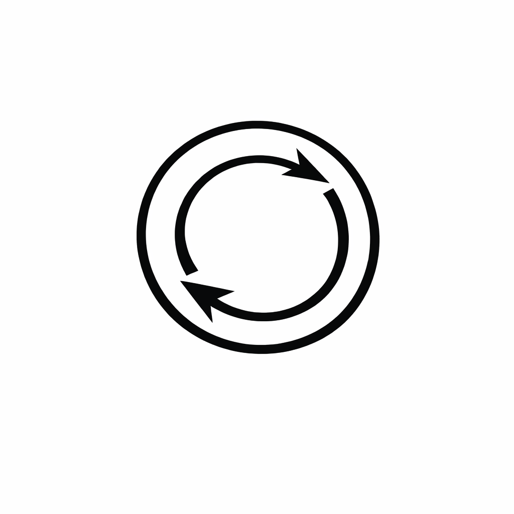 Cycle refresh or reload icon with two curved arrows forming a circle in black on a white background.