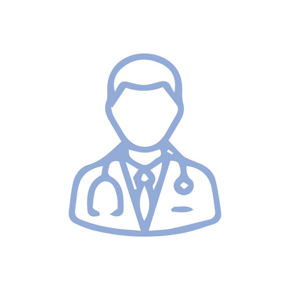 Outline of a doctor with a stethoscope on a black background.