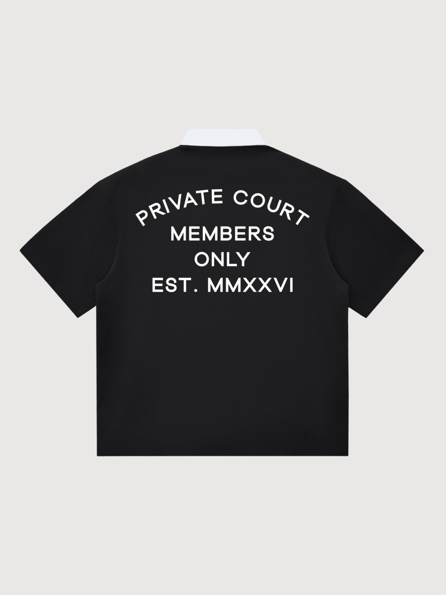 Black pickleball polo back design Private Court Members Only est MMXXVI
