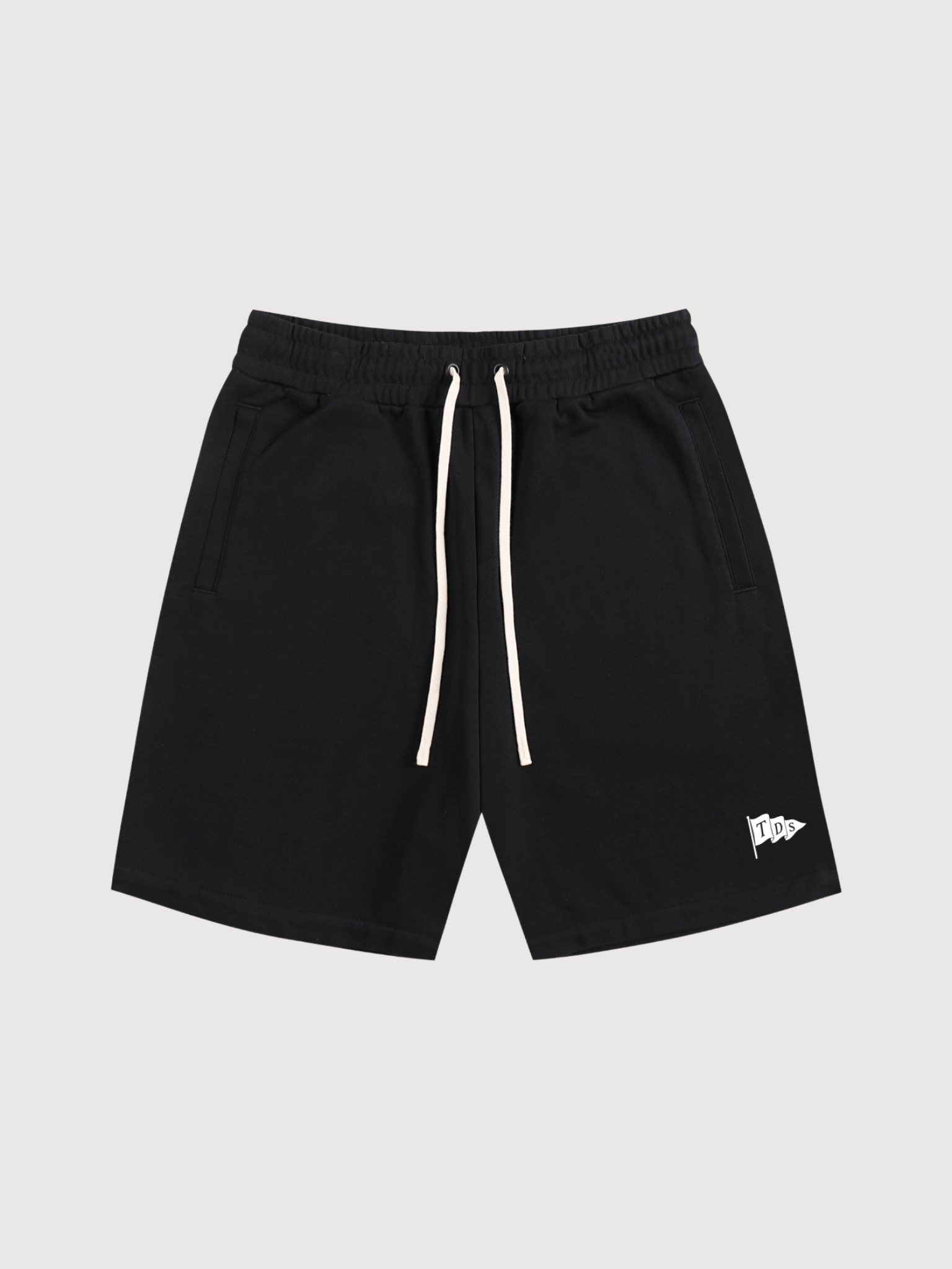 Black luxury pickleball shorts with drawstring and minimalist logo