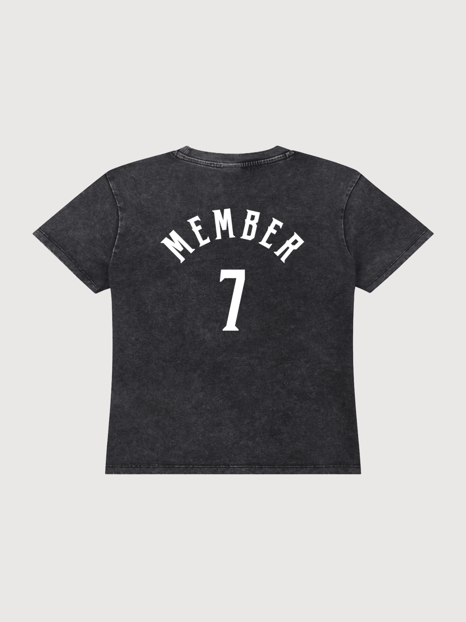 Back of women’s pickleball shirt with “Member 7” graphic, vintage black preppy country club style tee
