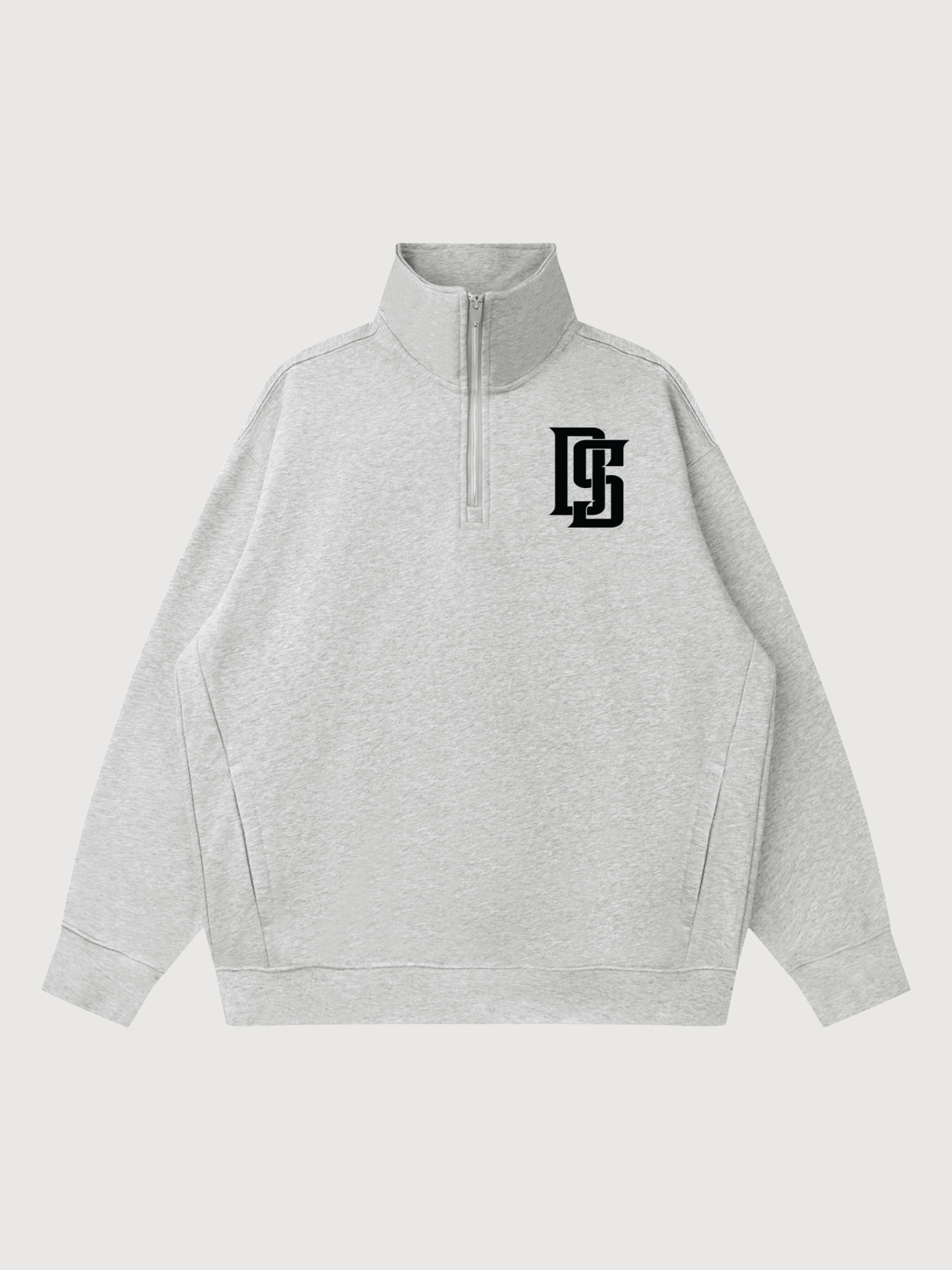 Heather gray women’s luxury pickleball quarter zip pullover with black DS monogram logo by The Dinking Society.