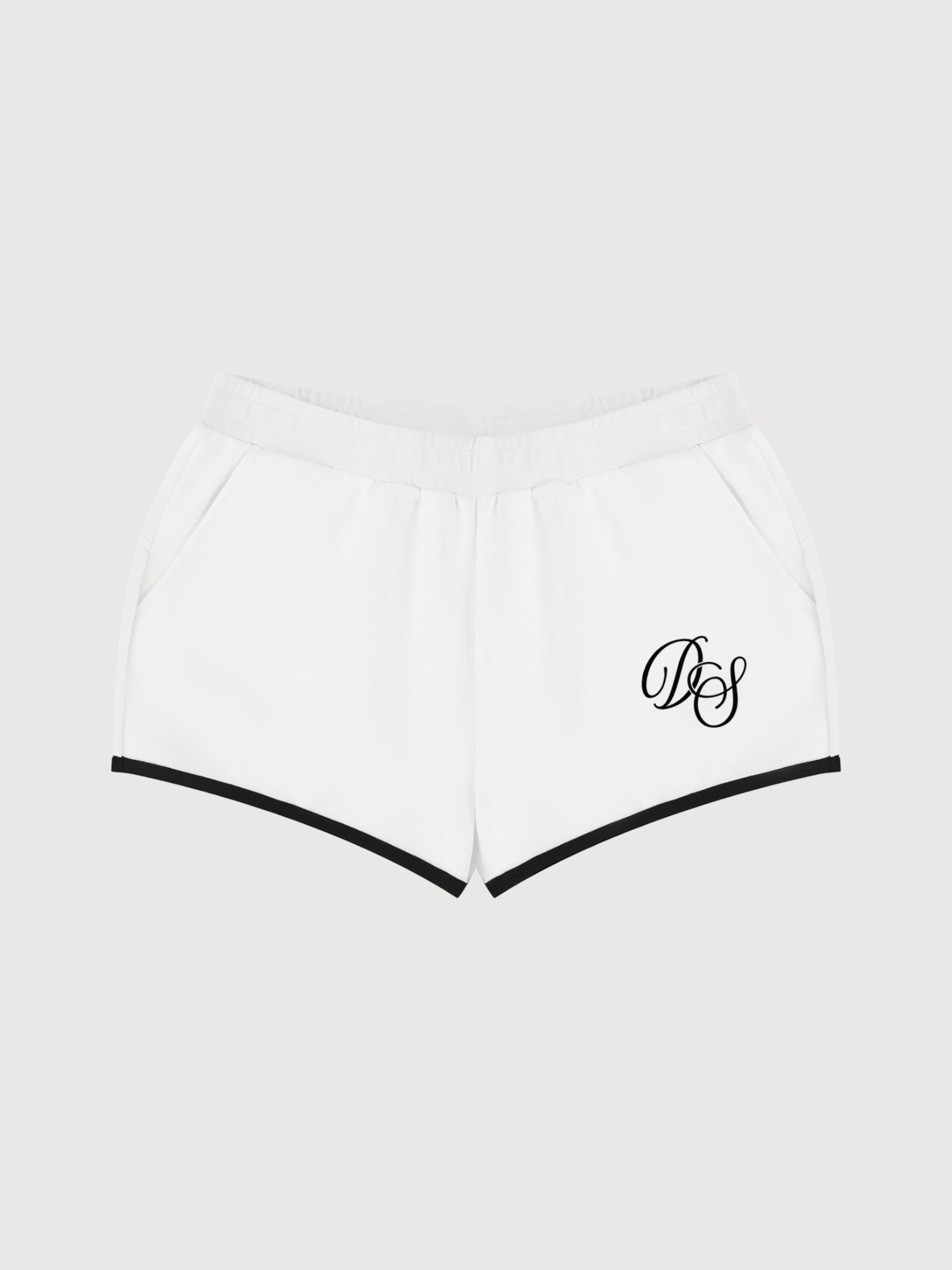 womens-white-ds-monogram-athletic-shorts-front-flatlay-luxury-athleisure.png