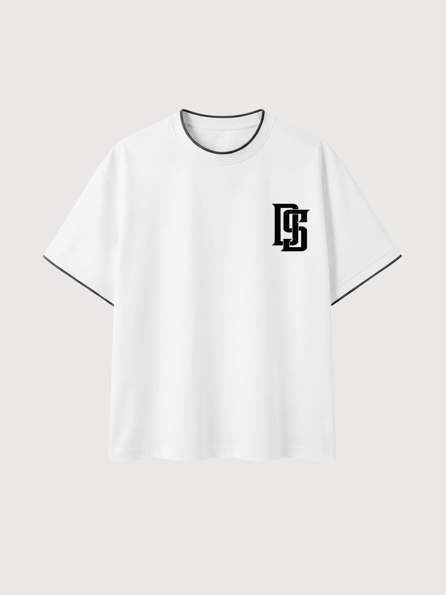 White luxury pickleball t-shirt featuring black DS monogram logo on front chest.