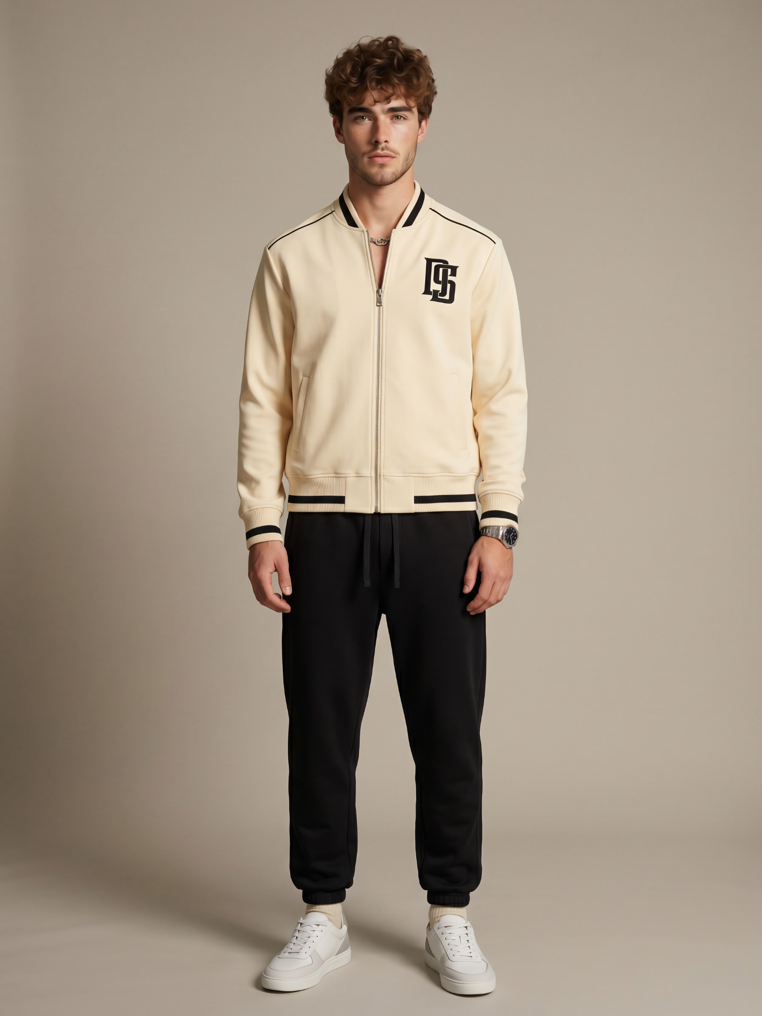 Contrast Piping Zip Bomber Jacket