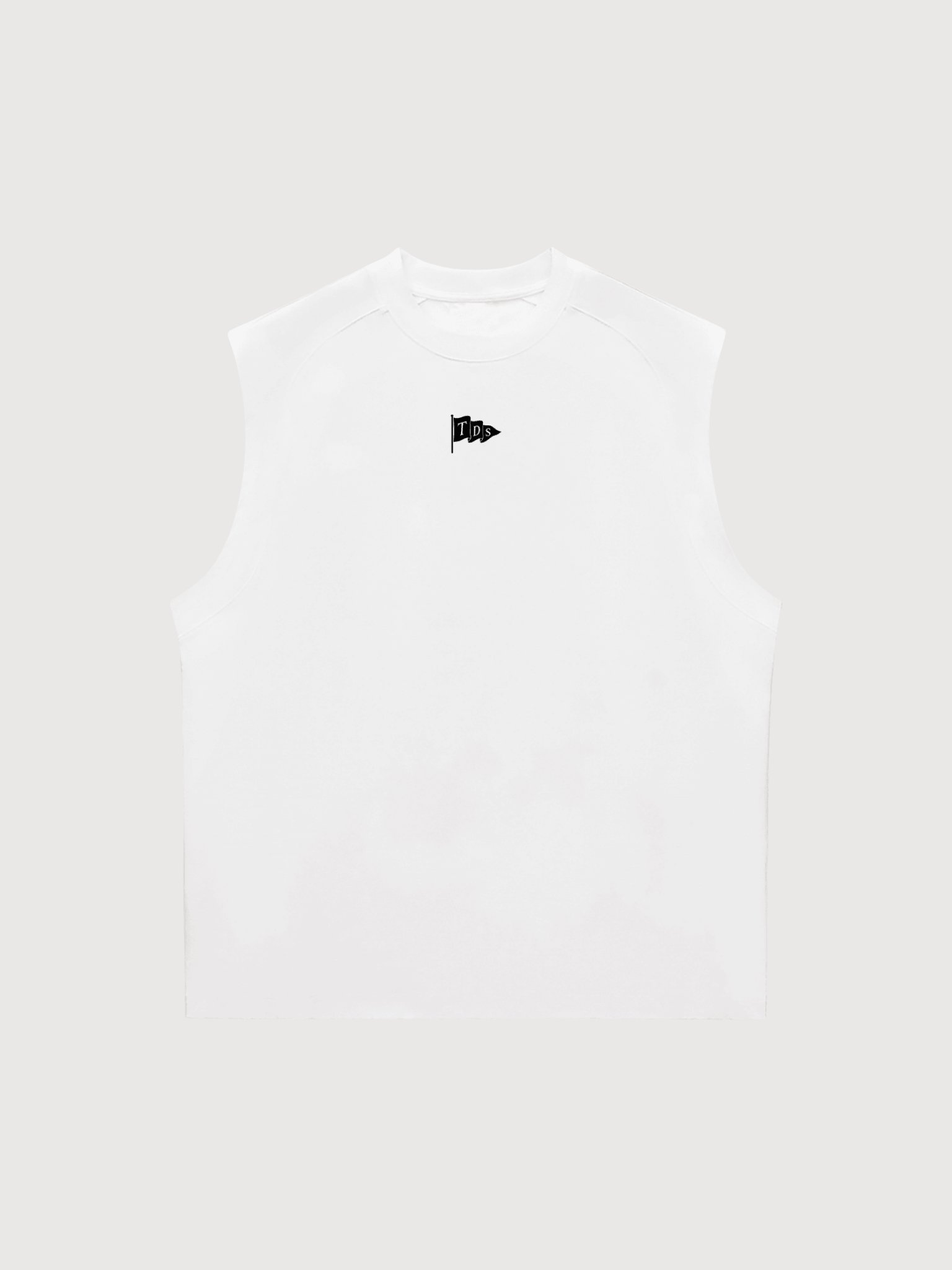 White sleeveless pickleball performance tank with minimal TDS logo