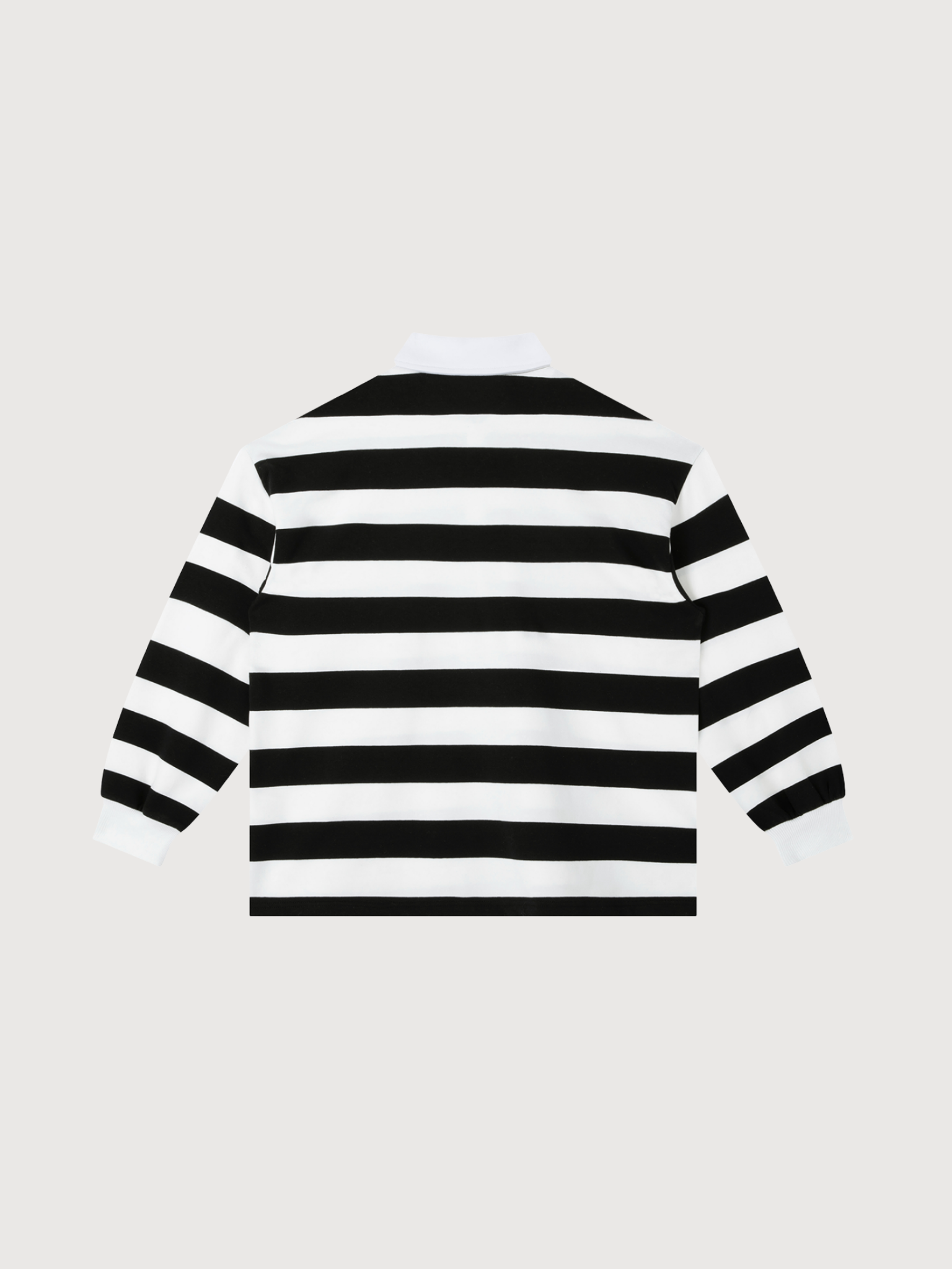 Black and white striped long sleeve rugby polo shirt minimalist luxury sportswear