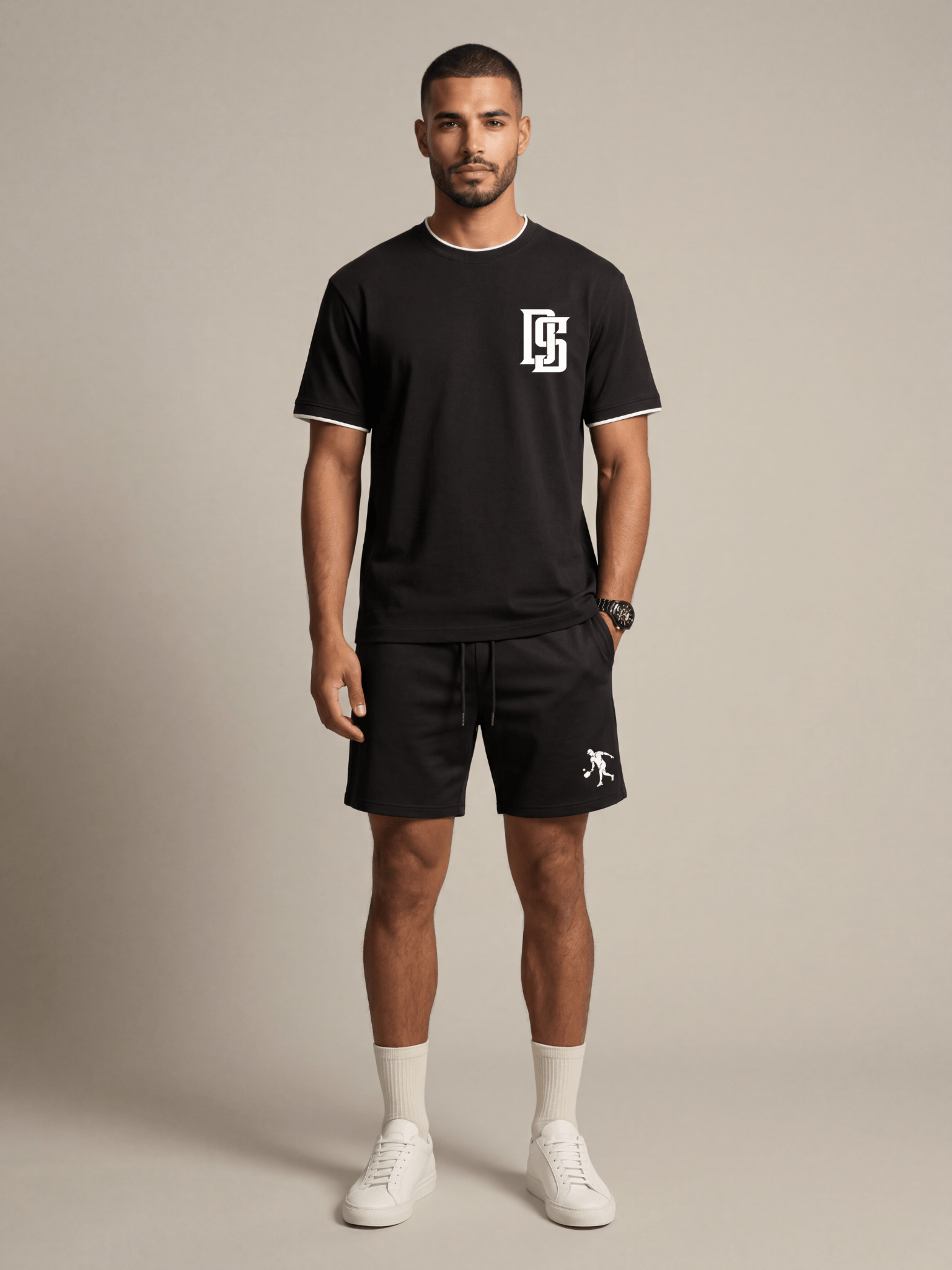 Men’s DS Heritage Performance Tee in Caviar featuring contrast piping and luxury pickleball athleisure styling by The Dinking Society.