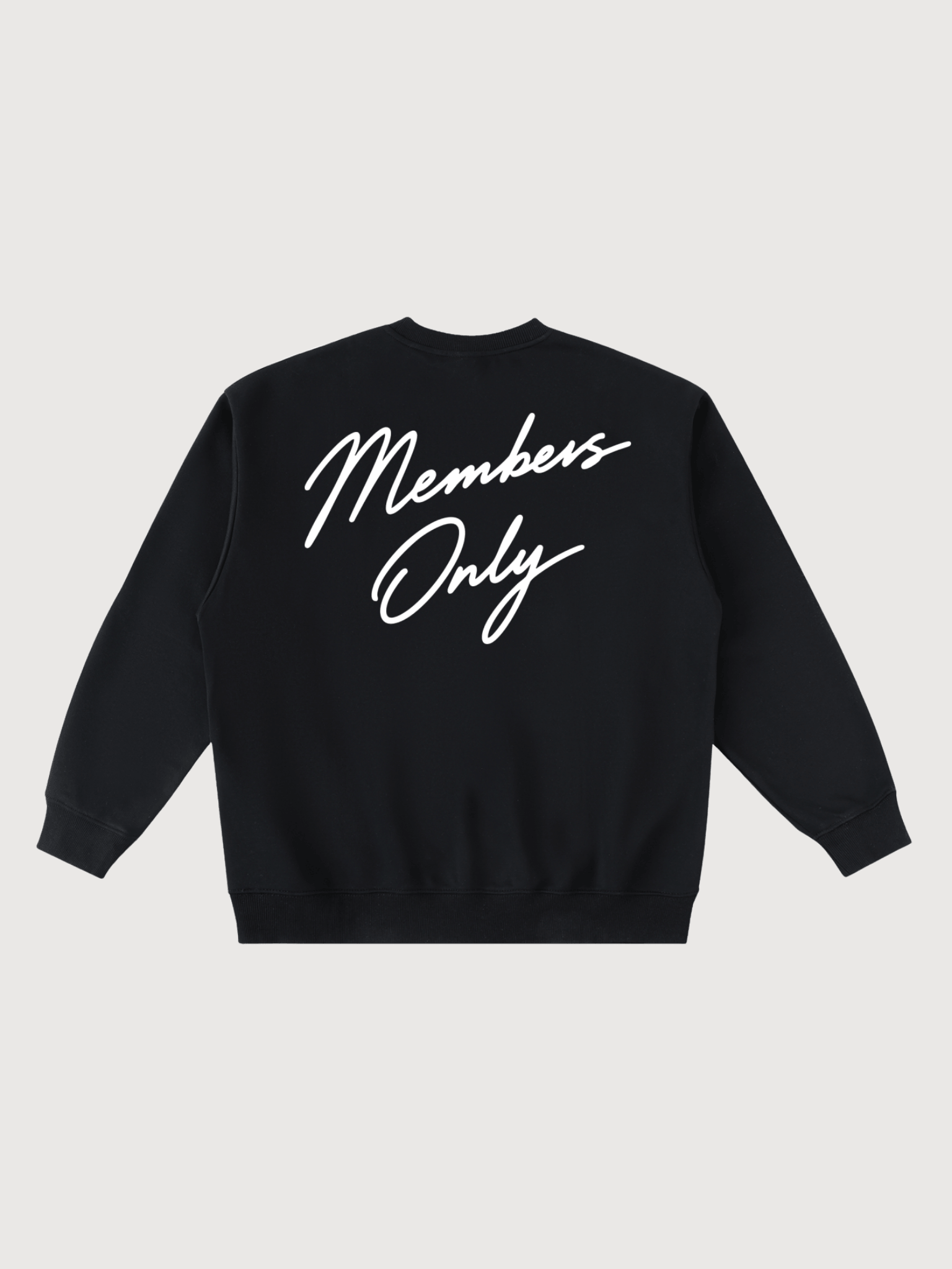 Black crewneck sweatshirt with Members Only script luxury pickleball clothing