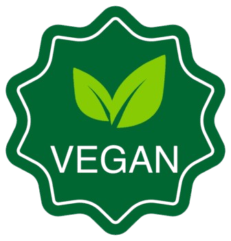 Etiqueta verde con la palabra 'Vegano' y un diseño de hojas en el centro.
