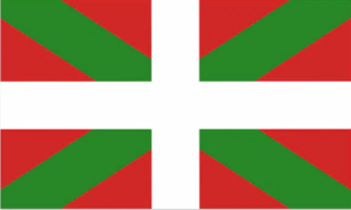 Bandera del País Vasco con cruz blanca en el centro y diseños verdes y rojos en los fondos.