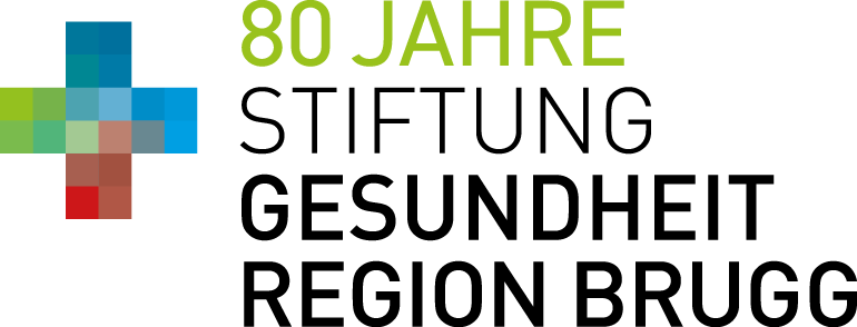 Logo der Stiftung Gesundheit mit einem bunten Kreuz und Text zu 80 Jahren.