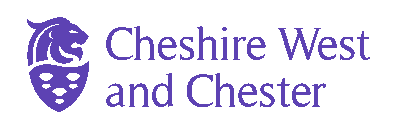 Logo of Cheshire West and Chester featuring a stylized purple lion's head and company name.