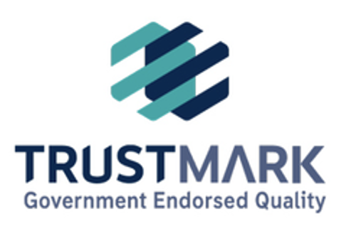 TrustMark logo with overlapping blue and teal geometric shapes and the text 'TRUSTMARK' and 'Government Endorsed Quality' below.
