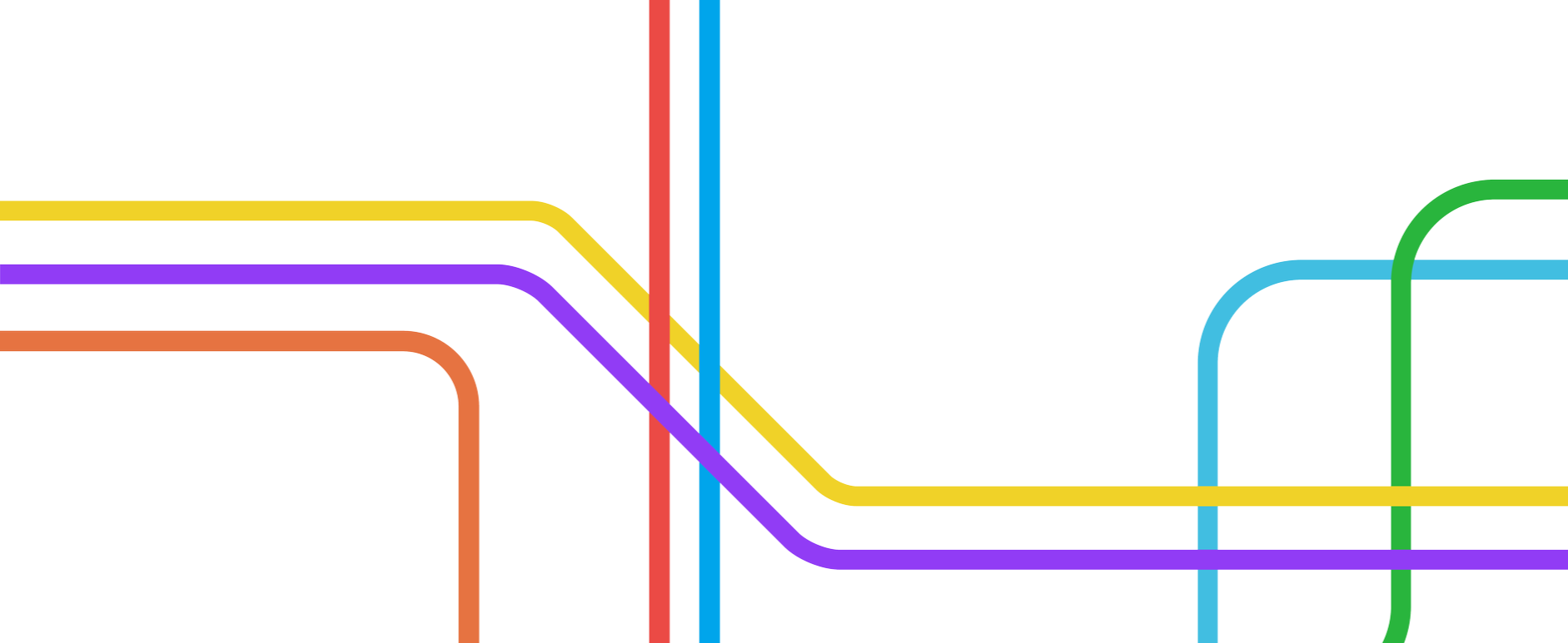 Colorful subway map with multiple lines in red, blue, green, purple, orange, and yellow, showing a transit network.