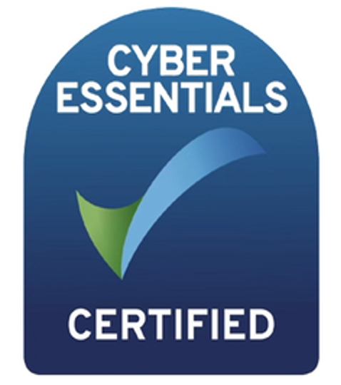 Cyber Essentials Certified badge with a check mark on a blue background.