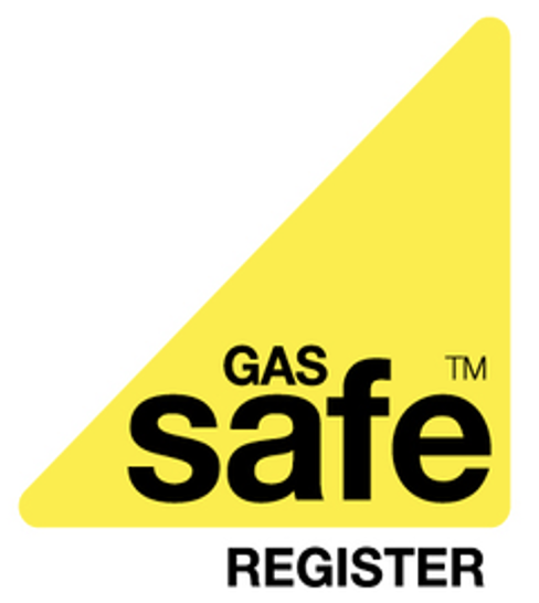 Yellow triangle with black text reading 'GAS safe REGISTER'