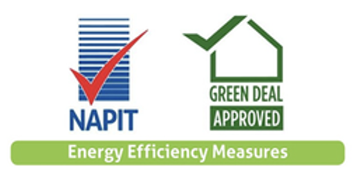 NAPIT logo and Green Deal Approved badge with Energy Efficiency Measures label.