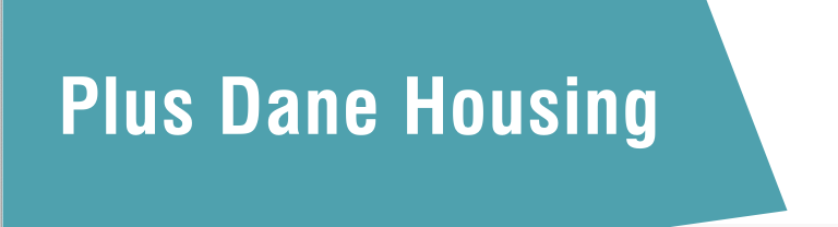 Text on a teal background reading 'Plus Dane Housing'