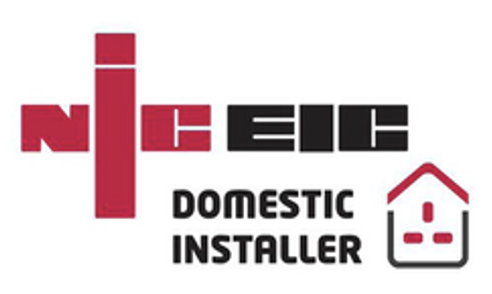 Logo for NICEIC Domestic Installer with text and a house icon.