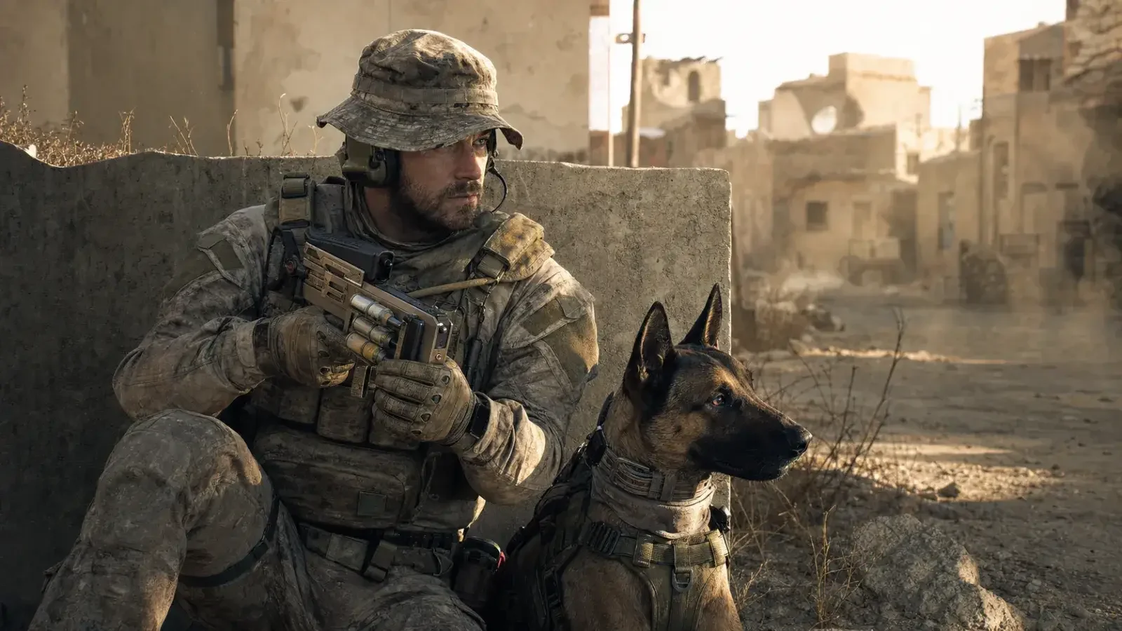 Delta Force Season 11 Support operator Rover crouched in cover beside his dog Clover