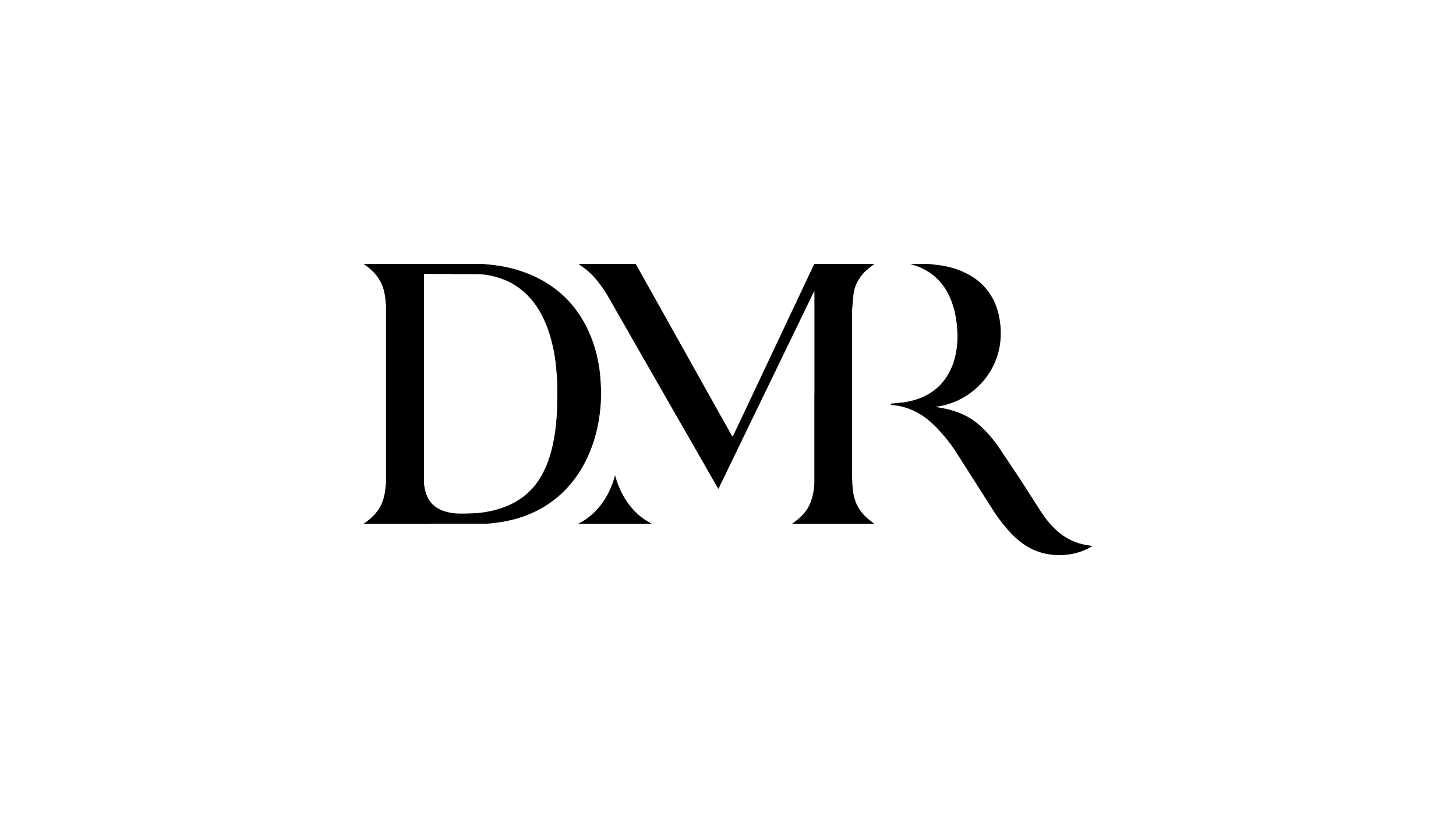 Black background with large, outlined white letters spelling 'DMR' in the center.