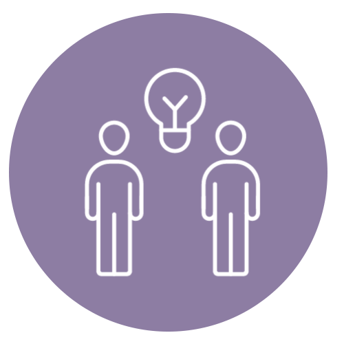 Two people with a lightbulb above their heads, symbolizing shared ideas or collaboration