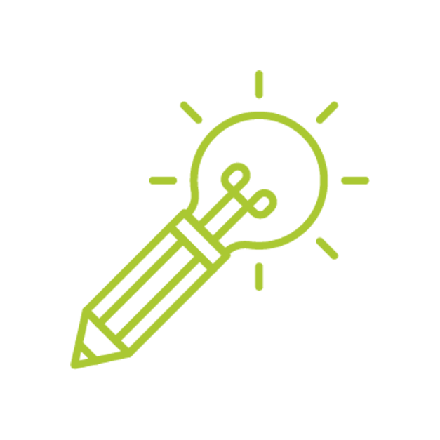 A lightbulb with a pencil incorporated into its design, symbolizing ideas and creativity.