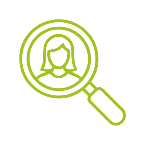 Icon of a person under a magnifying glass for search or investigation.
