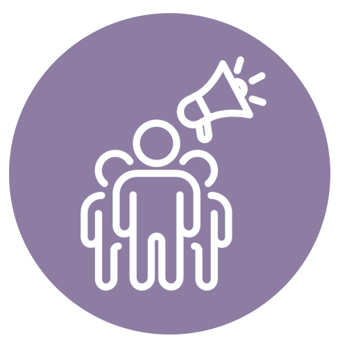 Icon of a person with a megaphone broadcasting to multiple people.