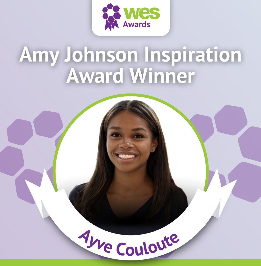 Award certificate for Amy Johnson, with her photo. The certificate is for the Wes Awards, recognizing her as the Amy Johnson Inspiration Award Winner, with the name Anve Couloute at the bottom.