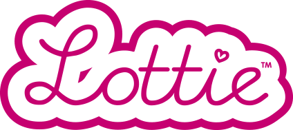 Lottie's logo with pink and white lettering and a small pink heart.