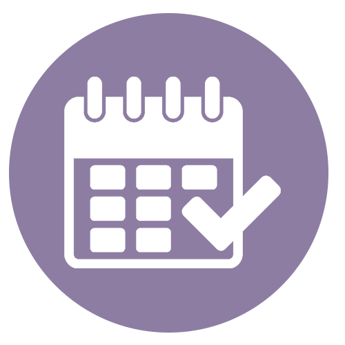 Calendar with a check mark indicating a scheduled event or appointment
