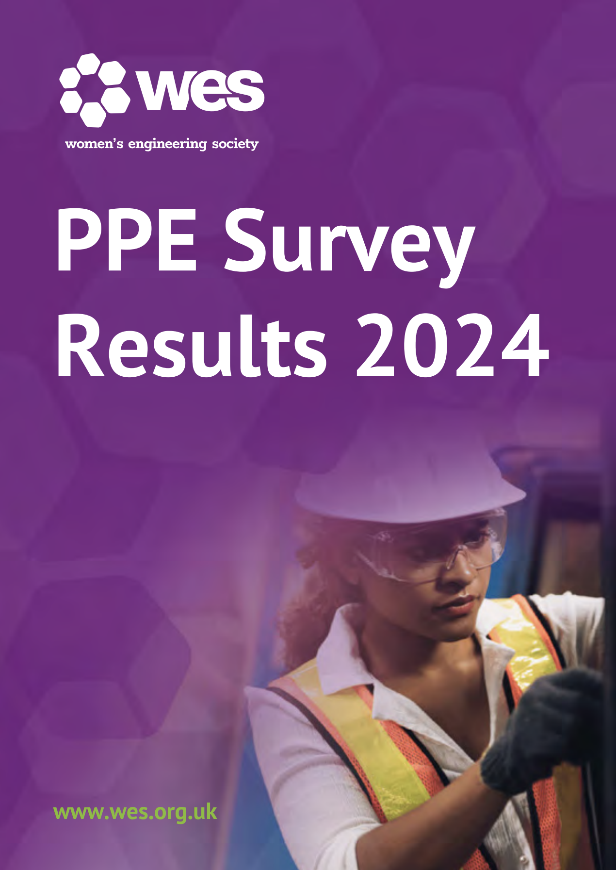 Cover page of the WES 2024 PPE survey results report featuring the WES logo and a woman wearing safety equipment.