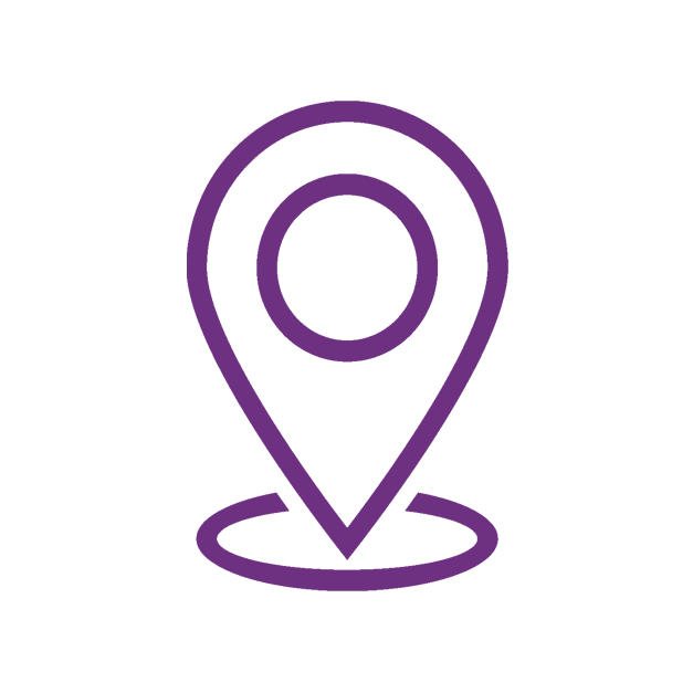 Purple map location marker icon on a black background.