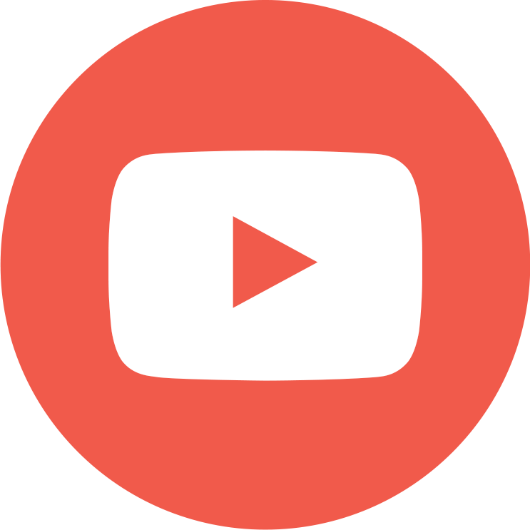 Red circular icon with white play button inside, representing YouTube logo.