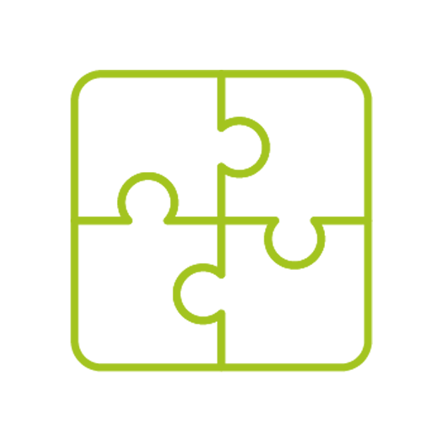 Green outline of a completed four-piece jigsaw puzzle on a black background.