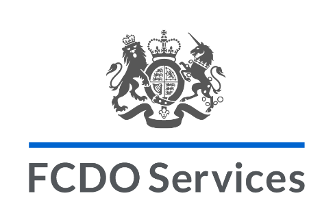 FCDO Services logo with a crest featuring a lion and a unicorn