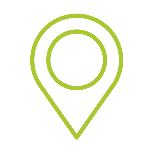 Green map pin icon on a black background