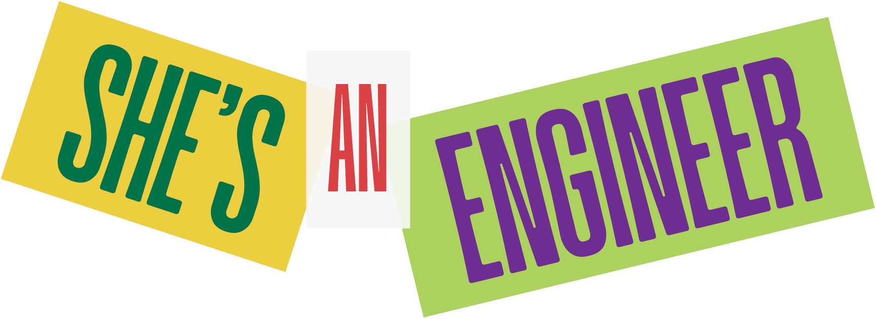 Colorful diagonal text reading "She's An Enforcer" with each word on a different background color.