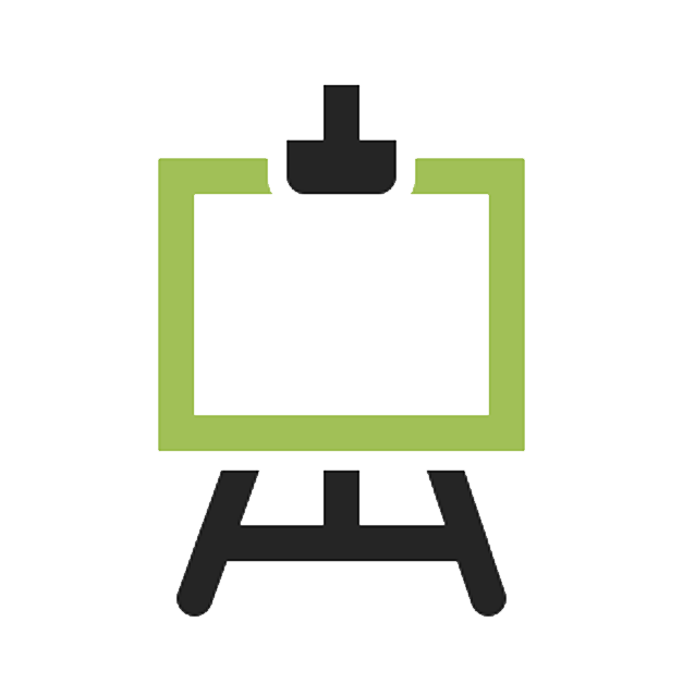 A stylized icon of a projector with a black base, black projection arm, a black lens, and a green outline of the projector screen