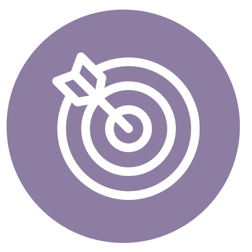 Icon of a bullseye target with an arrow hitting the center against a purple background.