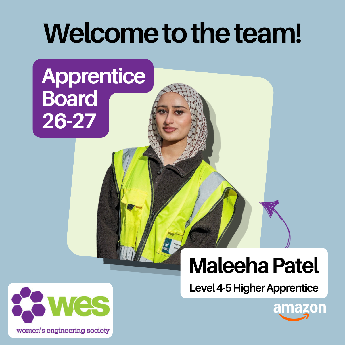 Woman in head scarf with title of apprenticeboard
