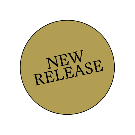 Gold circular badge with black text saying 'New Release' on a black background.