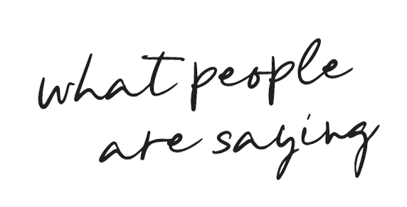 Handwritten text reading 'what people are saying' over a background of various speech bubbles.