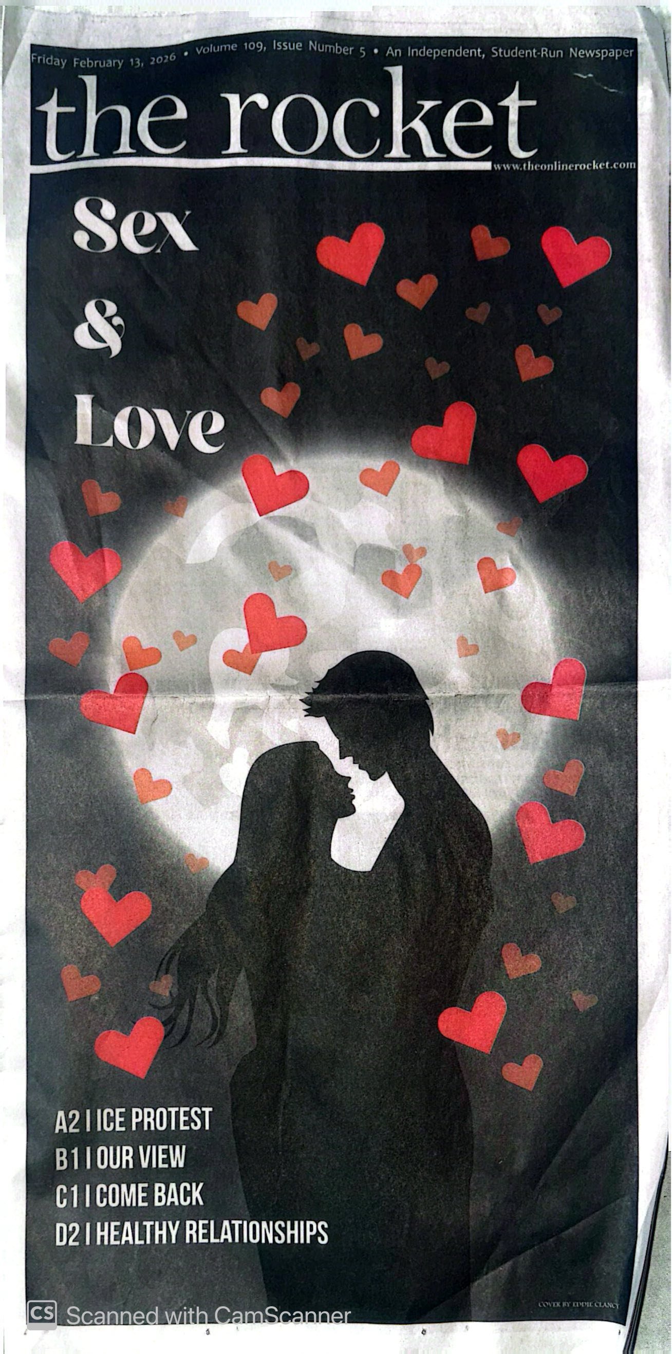 Cover of Sex & Love edition of The Rocket Newspaper.