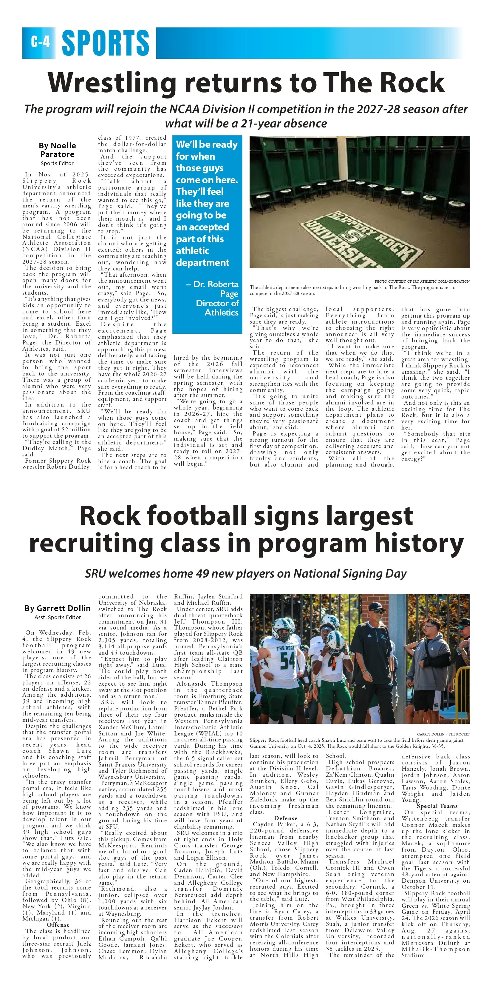 Sports page of The Rocket Newspaper.