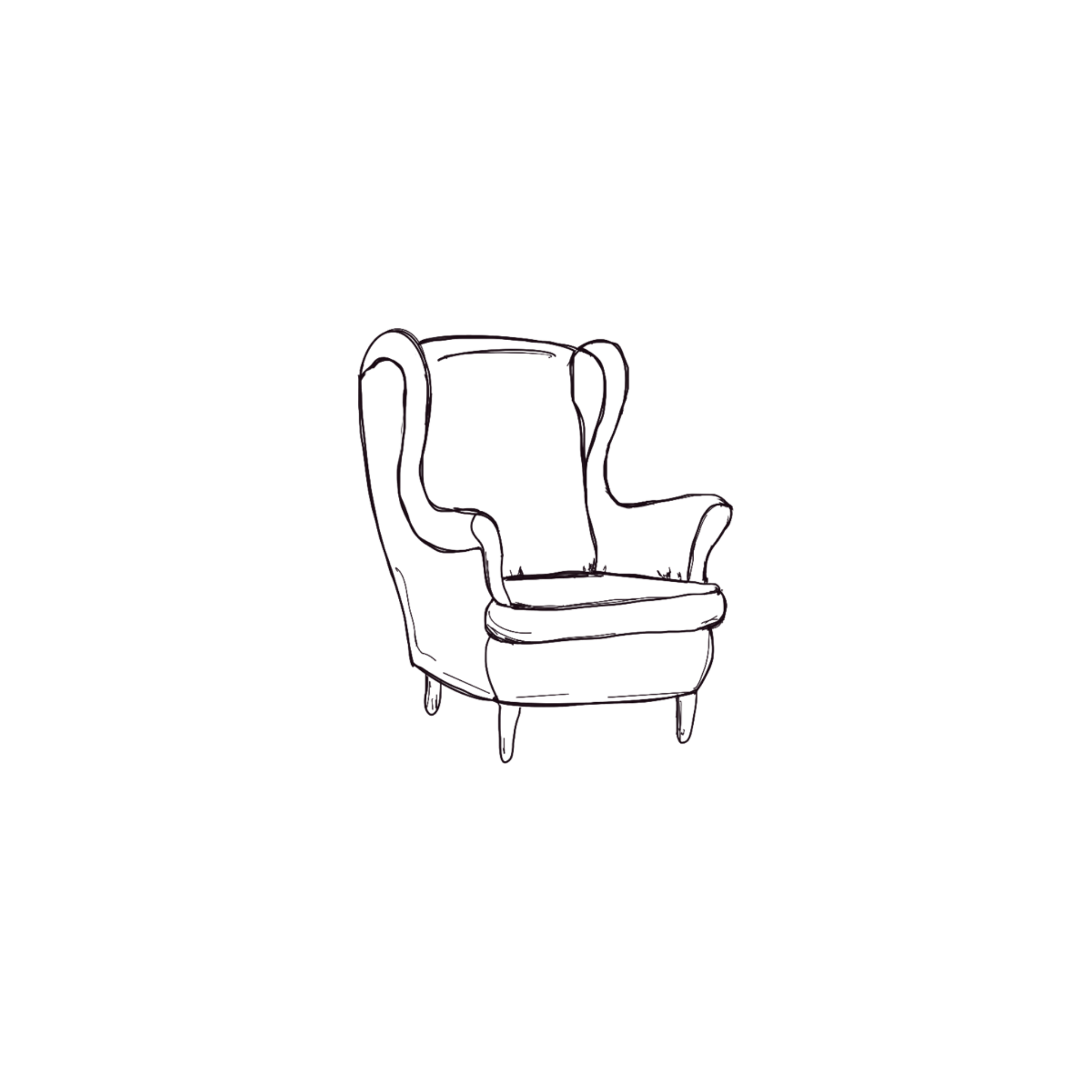Line drawing of a wing-back chair.